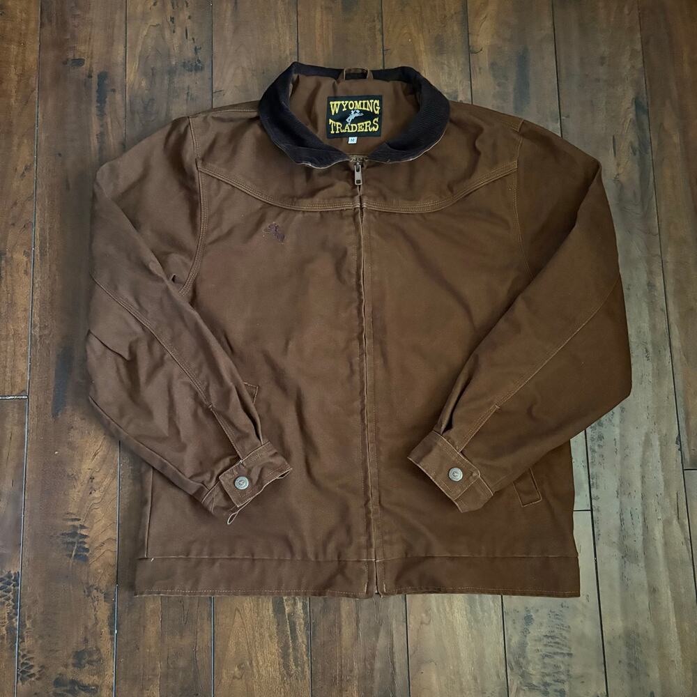 Wyoming Traders Canvas Ranch Jacket Mens M Brown Corduroy Collar Western Cowboy